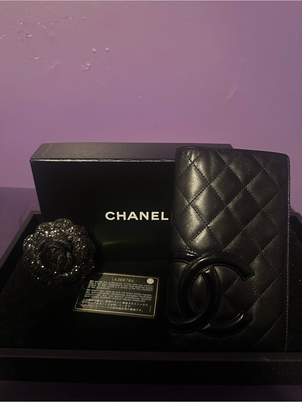 Chanel Black Lambskin Cambon Quilted Leather Wallet